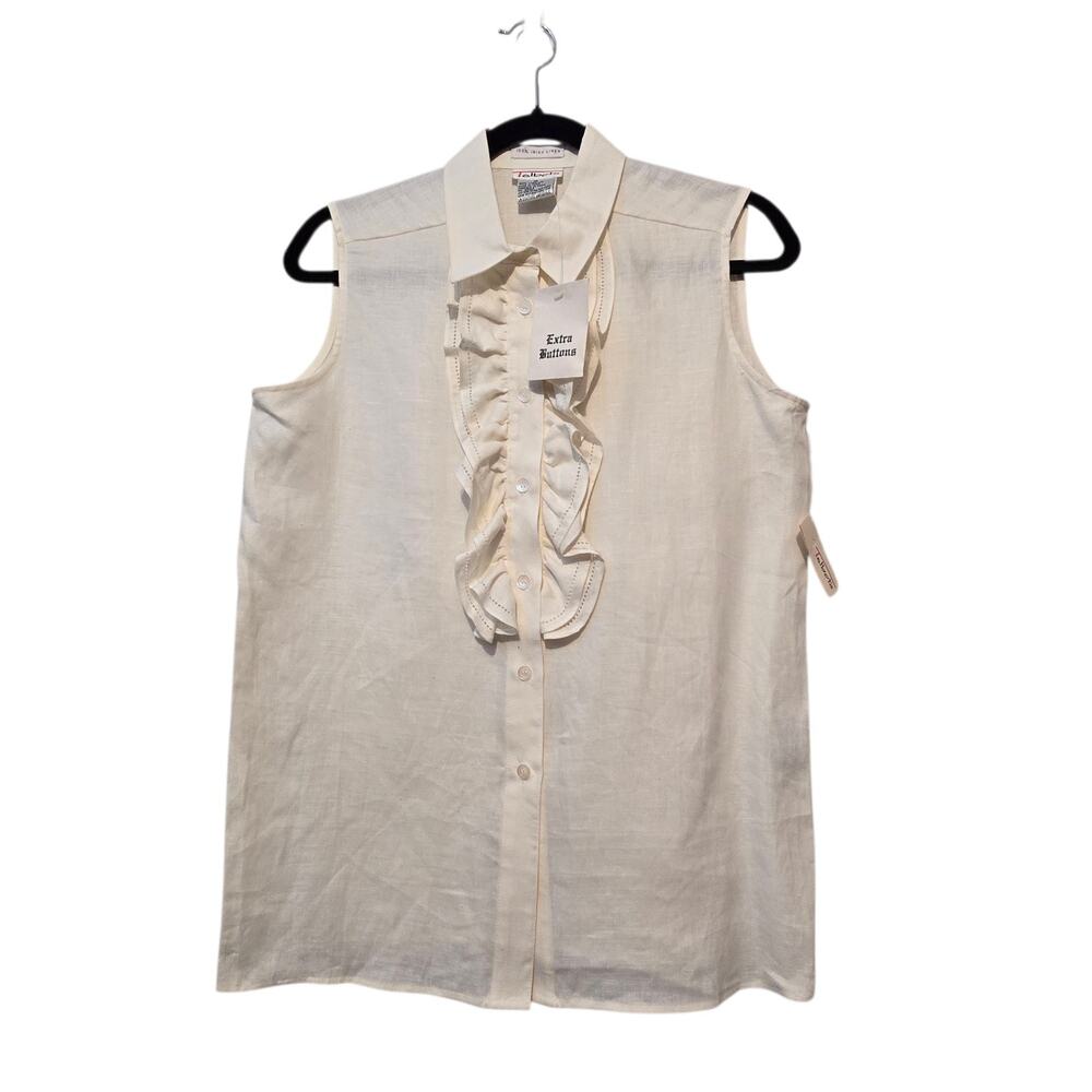Vtg NWT Talbots 100% Irish Linen Ruffle Top Womens‎ 10 Ivory Feminine Coquette